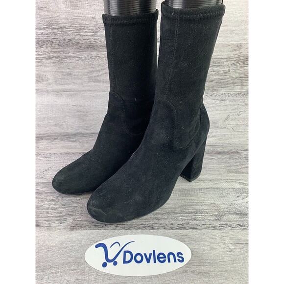 Womens Black Suede Mid Calf High Heel Boots Size 5.5M By H - Picture 1 of 5